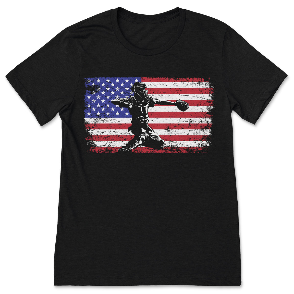 Baseball Softball Catchers Sports US American Flag T-Shirt product image 1