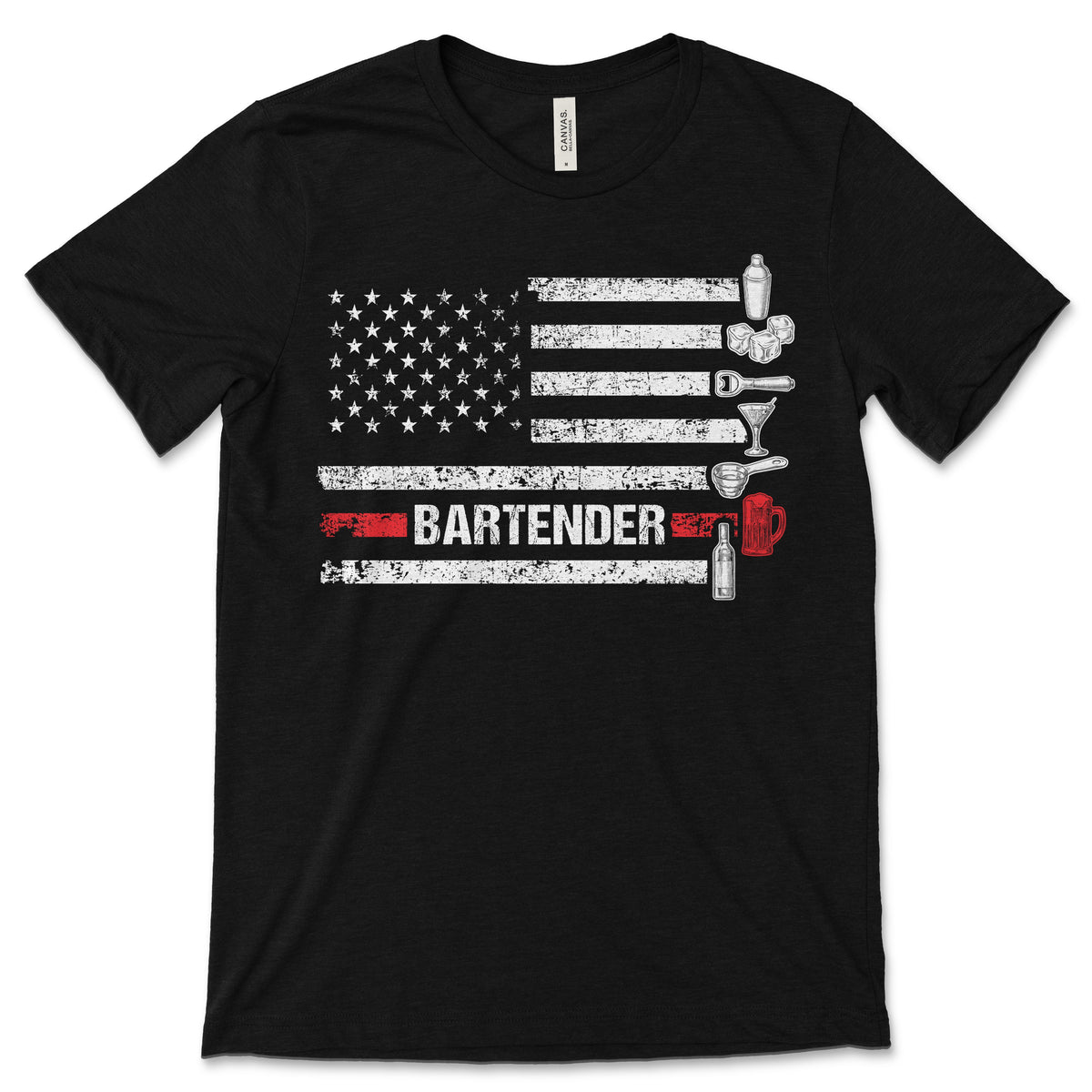 American Flag Cocktail Shaker Bartender T-Shirt, Barman product image 1