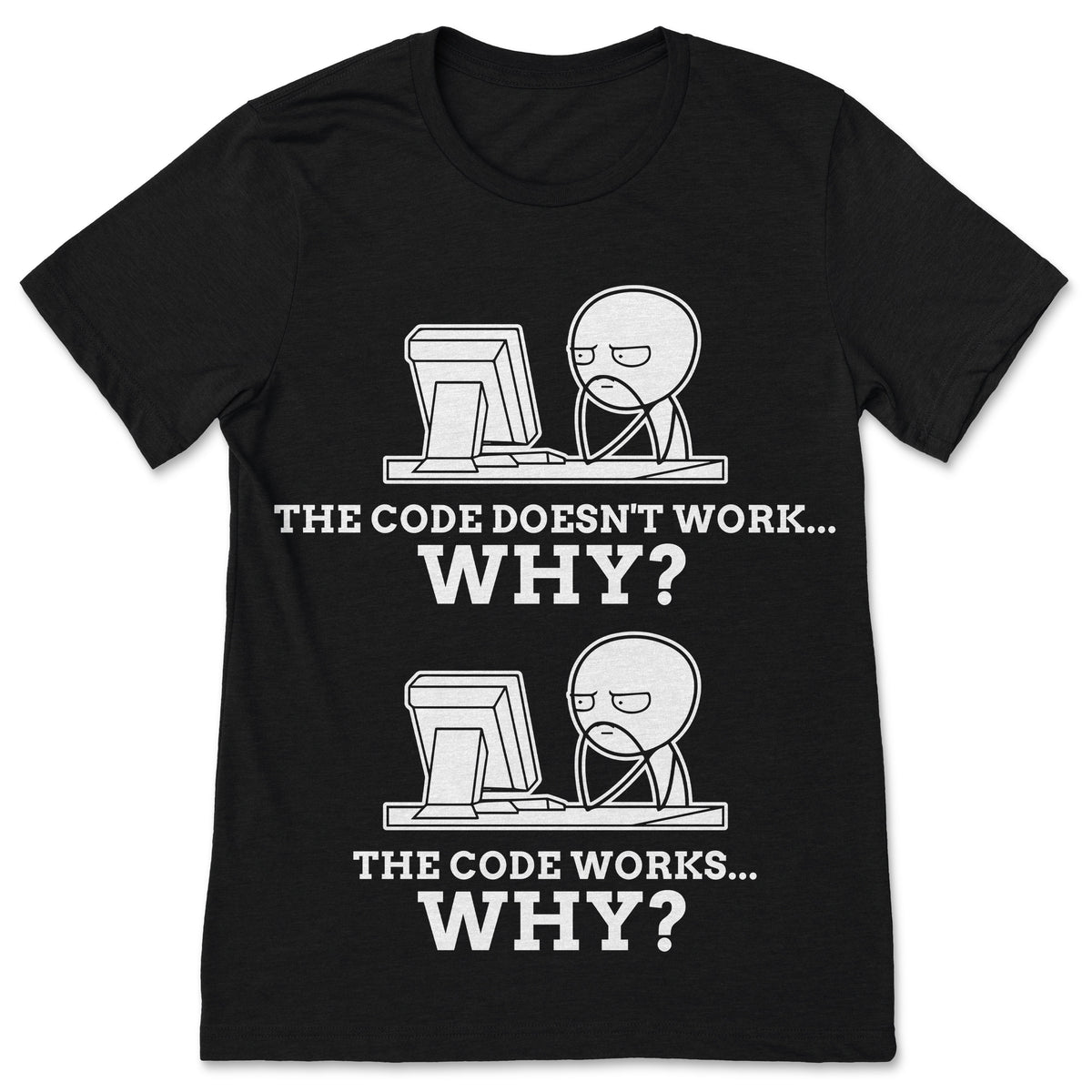 Code Works Why Meme Programming Coding Funny T-Shirt, Web product image 1