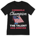 Cornhole Champion American Flag Funny Bean Bag Toss Game Shirt Patriotic Gift Tee