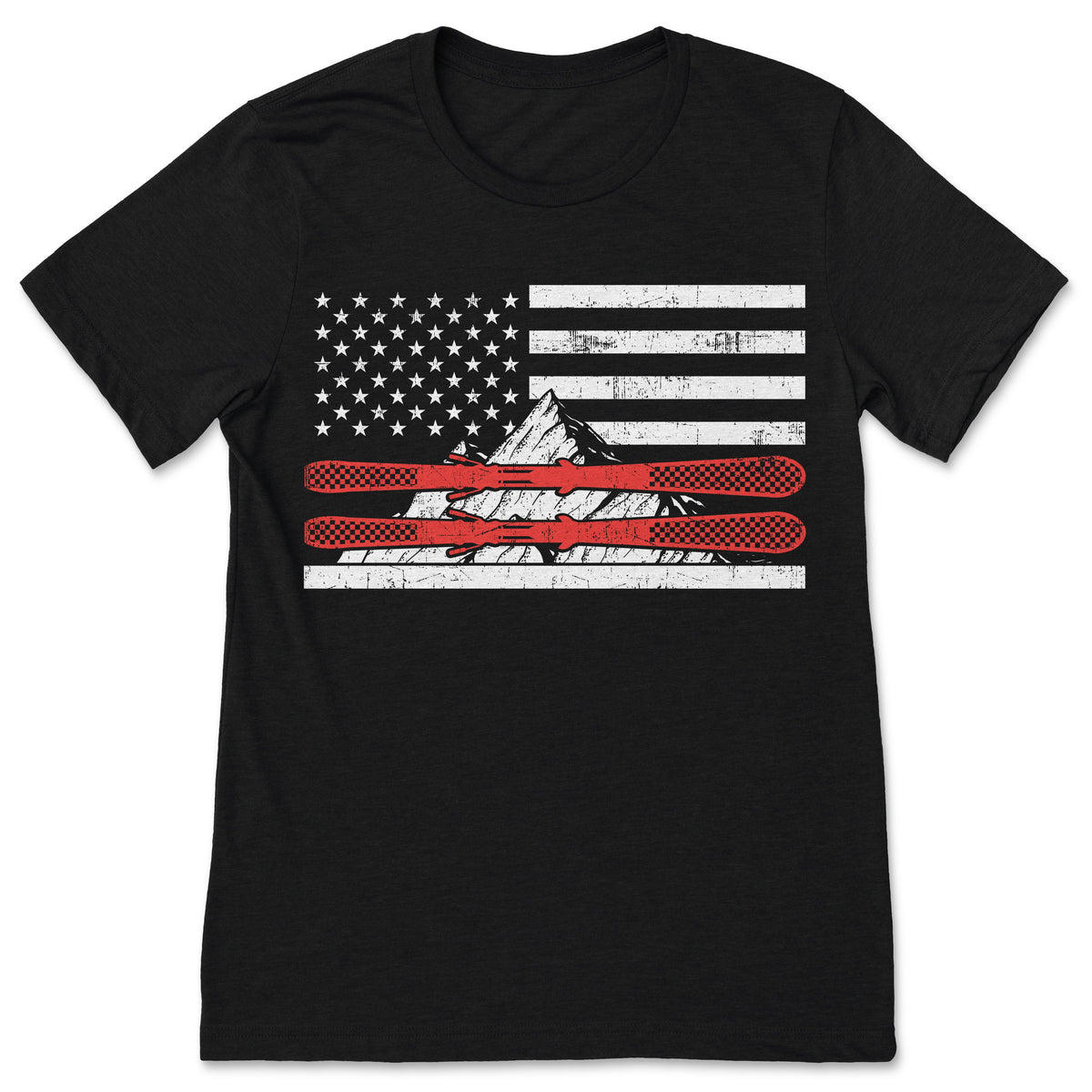 American Flag Skiing T-Shirt, Skier Gift, USA Ski Tees, US product image 1