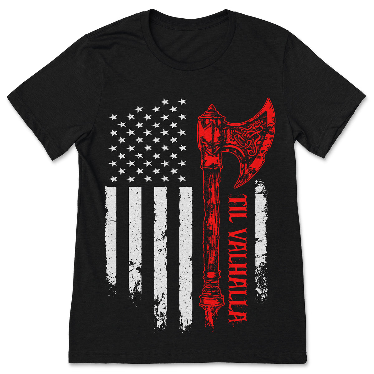 American Viking Axe Flag T-Shirt, Til Valhalla Shirt, Norse product image 1