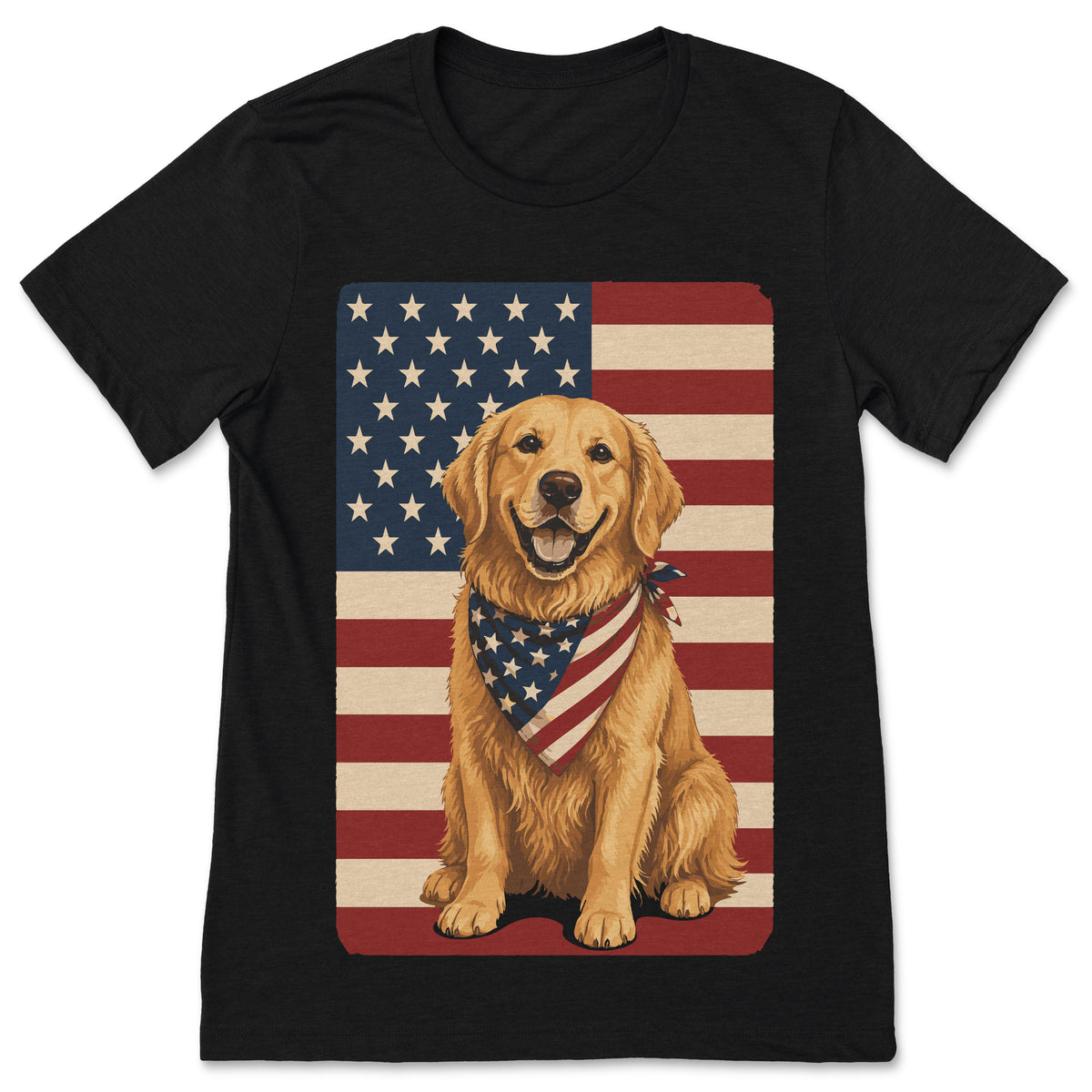 Golden Retriever American Flag Bandana T-Shirt Patriotic product image 1