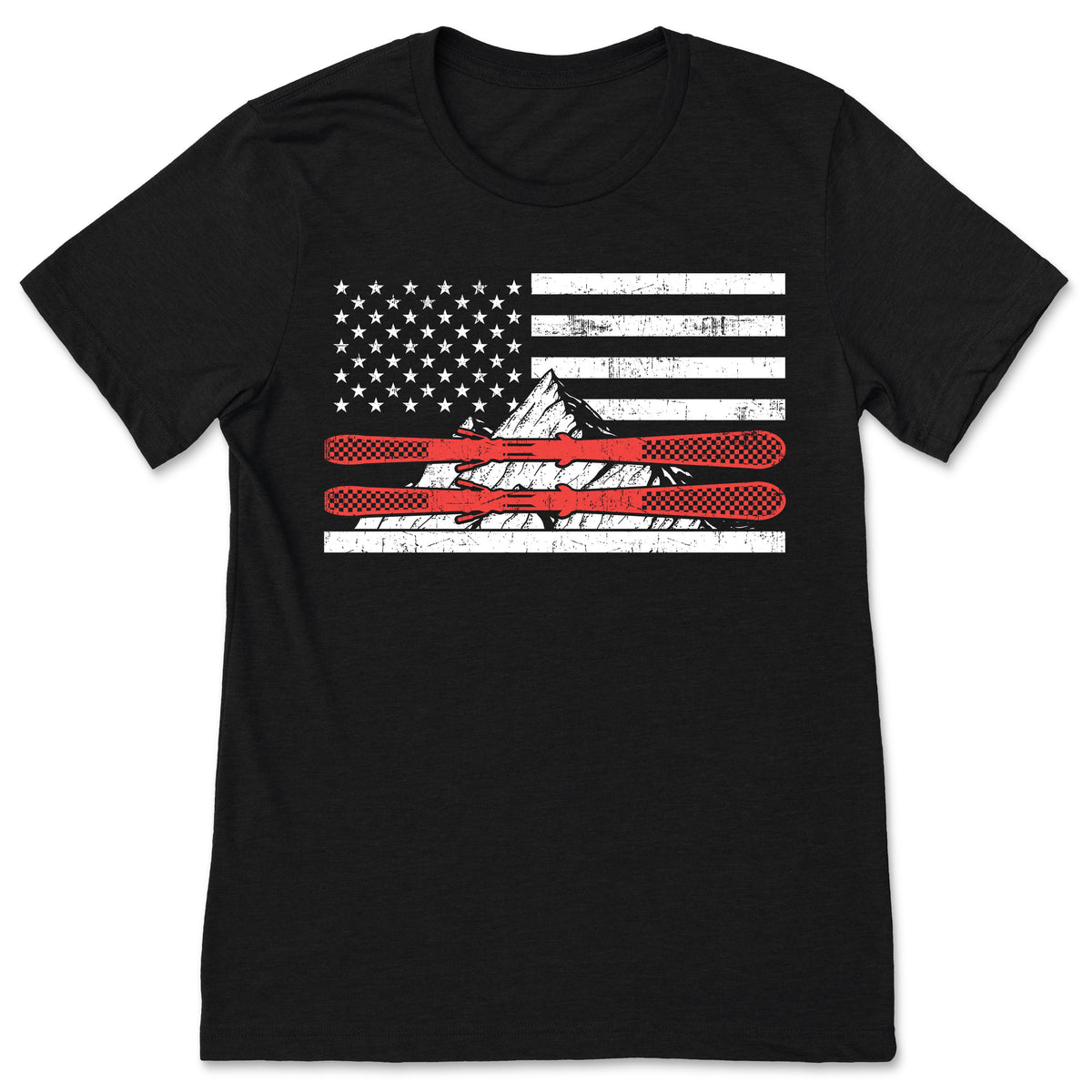 American Flag Skiing T-Shirt, Skier Gift, USA Ski Tees, US product image 1
