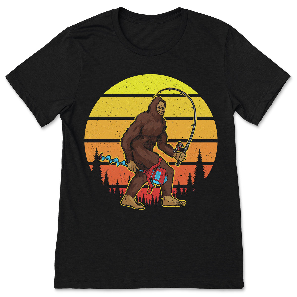 Bigfoot Sasquatch Yeti Big Foot Ice Fishing T-Shirt, Winter product image 1