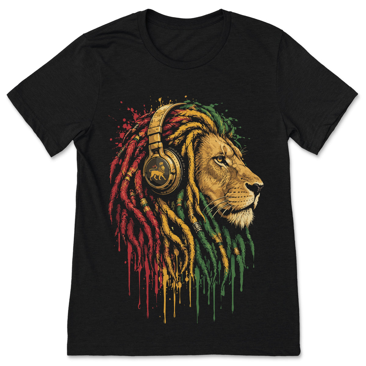 Rasta Reggae Music Headphones Lion Of Judah T-Shirt product image 1