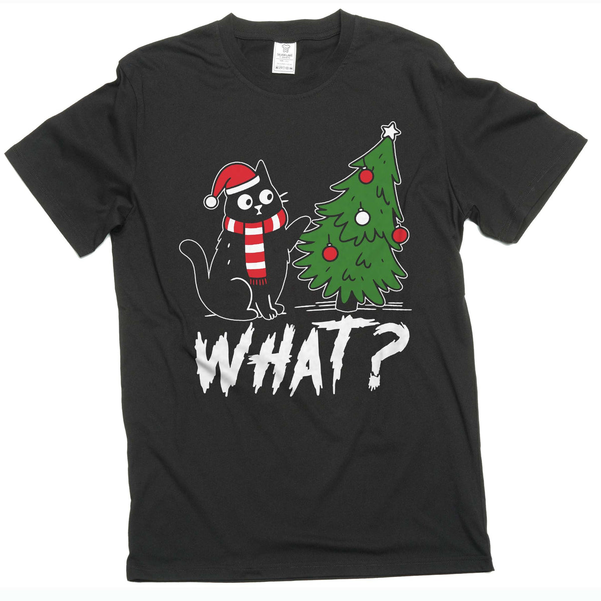 Funny Christmas Tree What Cat T-shirt humorous Xmas Pet Tee product image 2