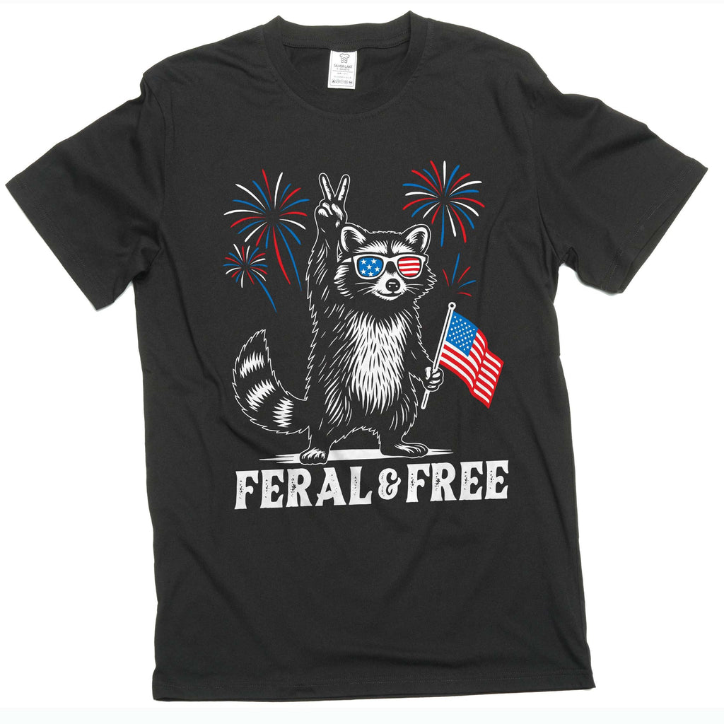 4th of July funny racoon feral and free t-shirt wild animal product image 2
