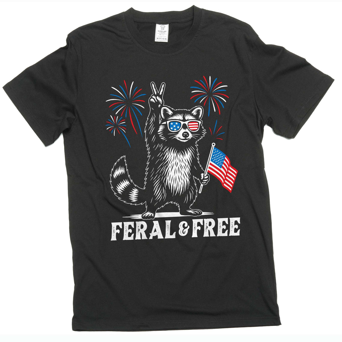 4th of July funny racoon feral and free t-shirt wild animal product image 2