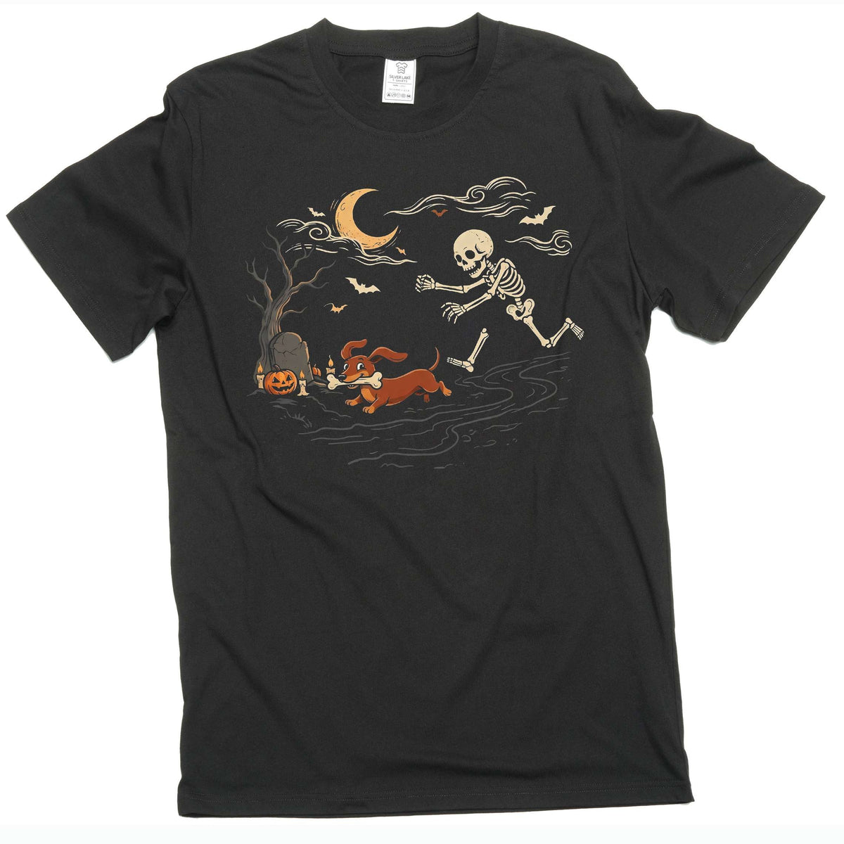 Funny Halloween Shirt Skeleton Chasing Dog Spooky Season product image 1