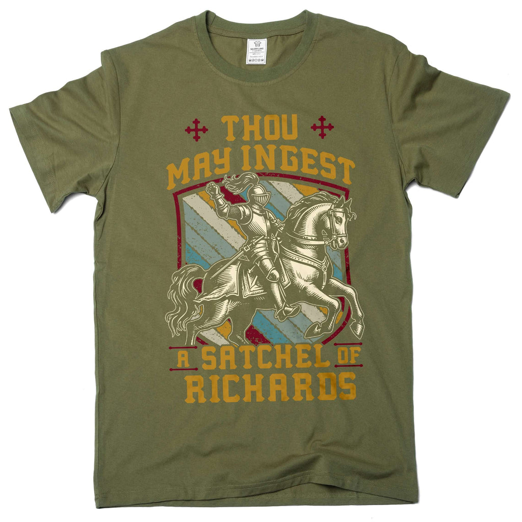 Men's Funny Adult humor satchel of richards T-shirt old English sarcastic tee