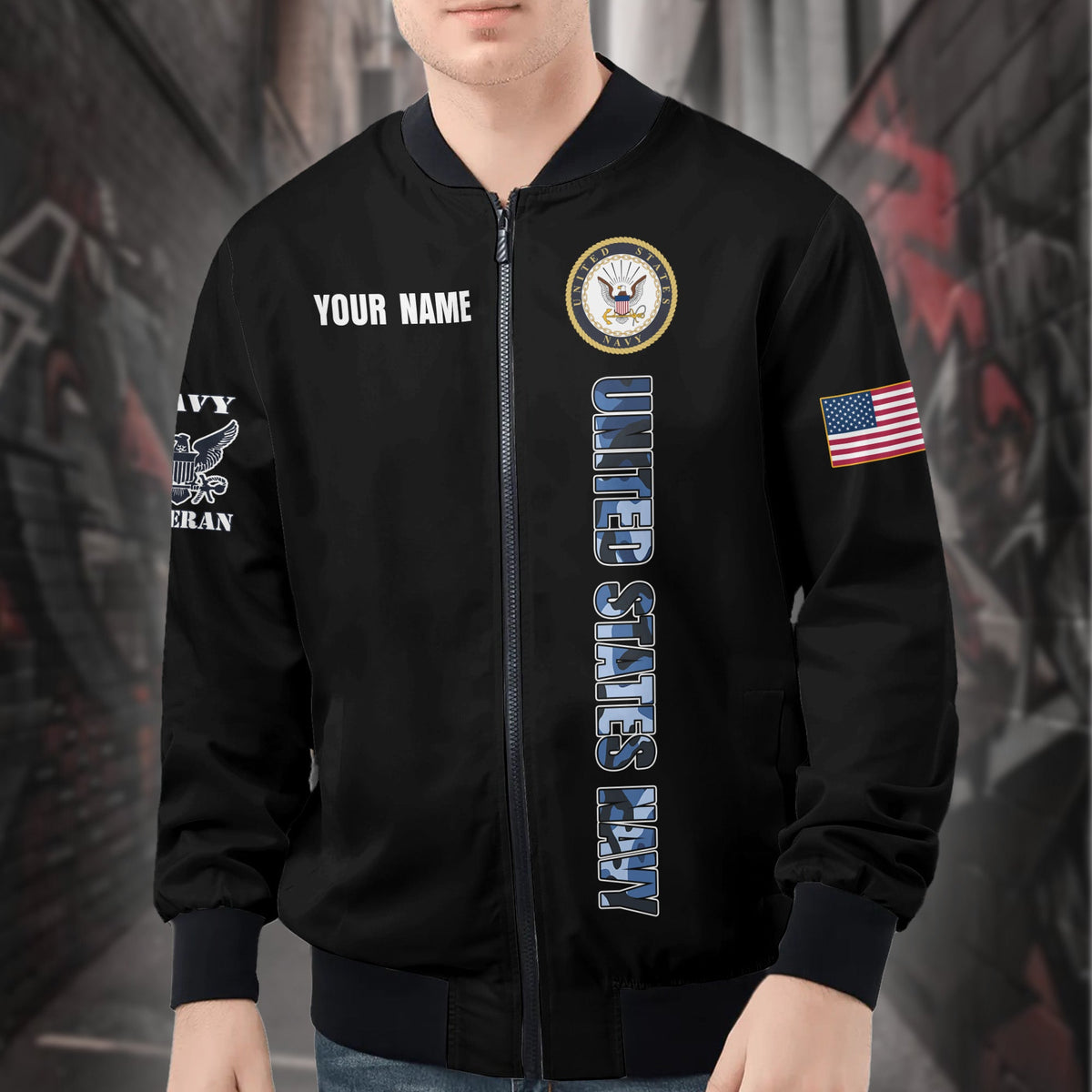 U.S. Navy Anchors Aweigh All-over Print Bomber Jacket product image 1