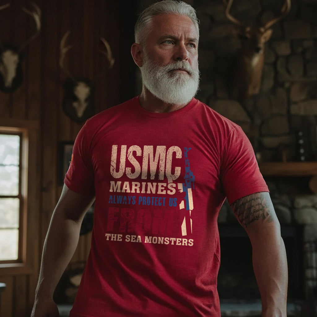 USMC Marines Always Protect Us from the Sea Monsters T-Shirt product image 2