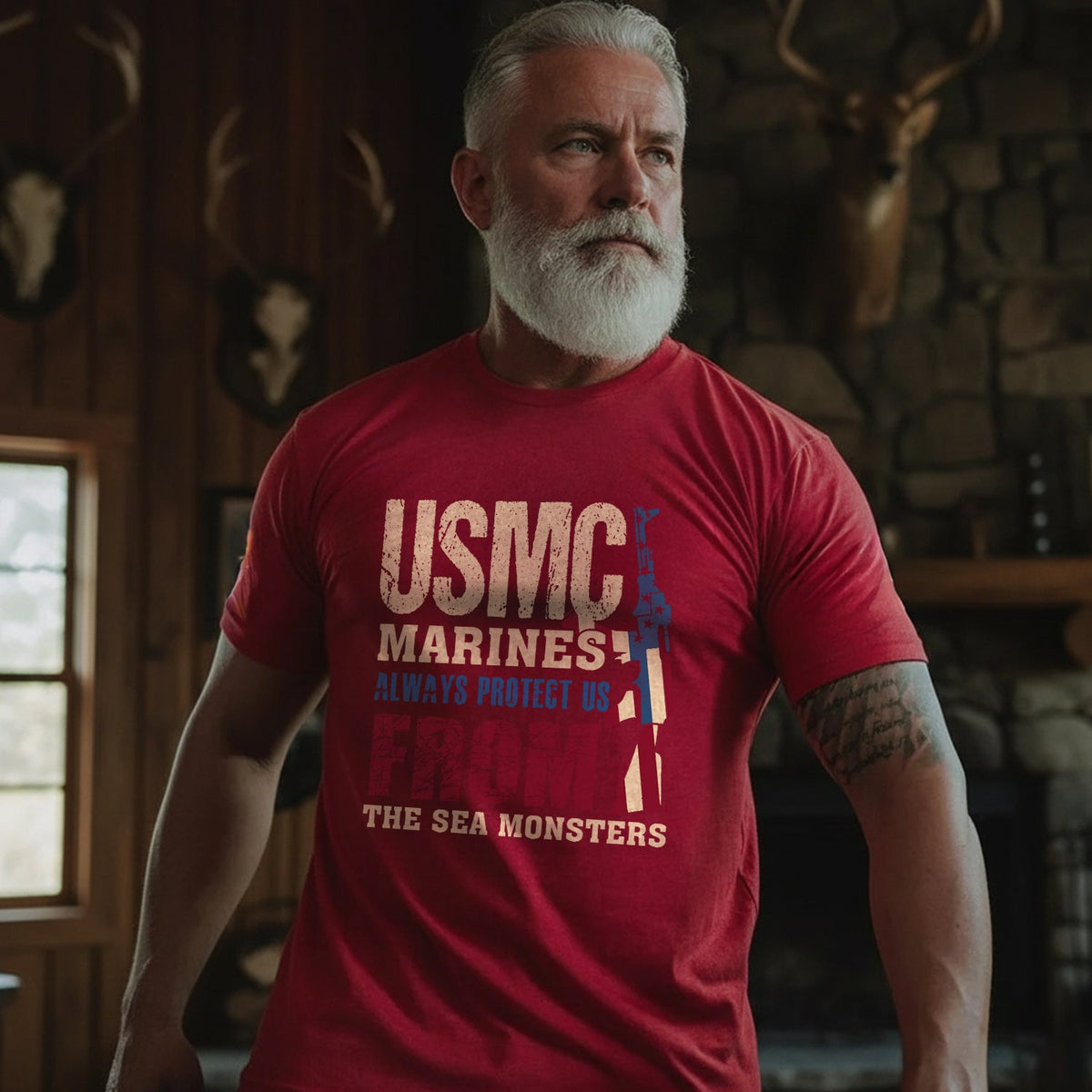 USMC Marines Always Protect Us from the Sea Monsters T-Shirt product image 2