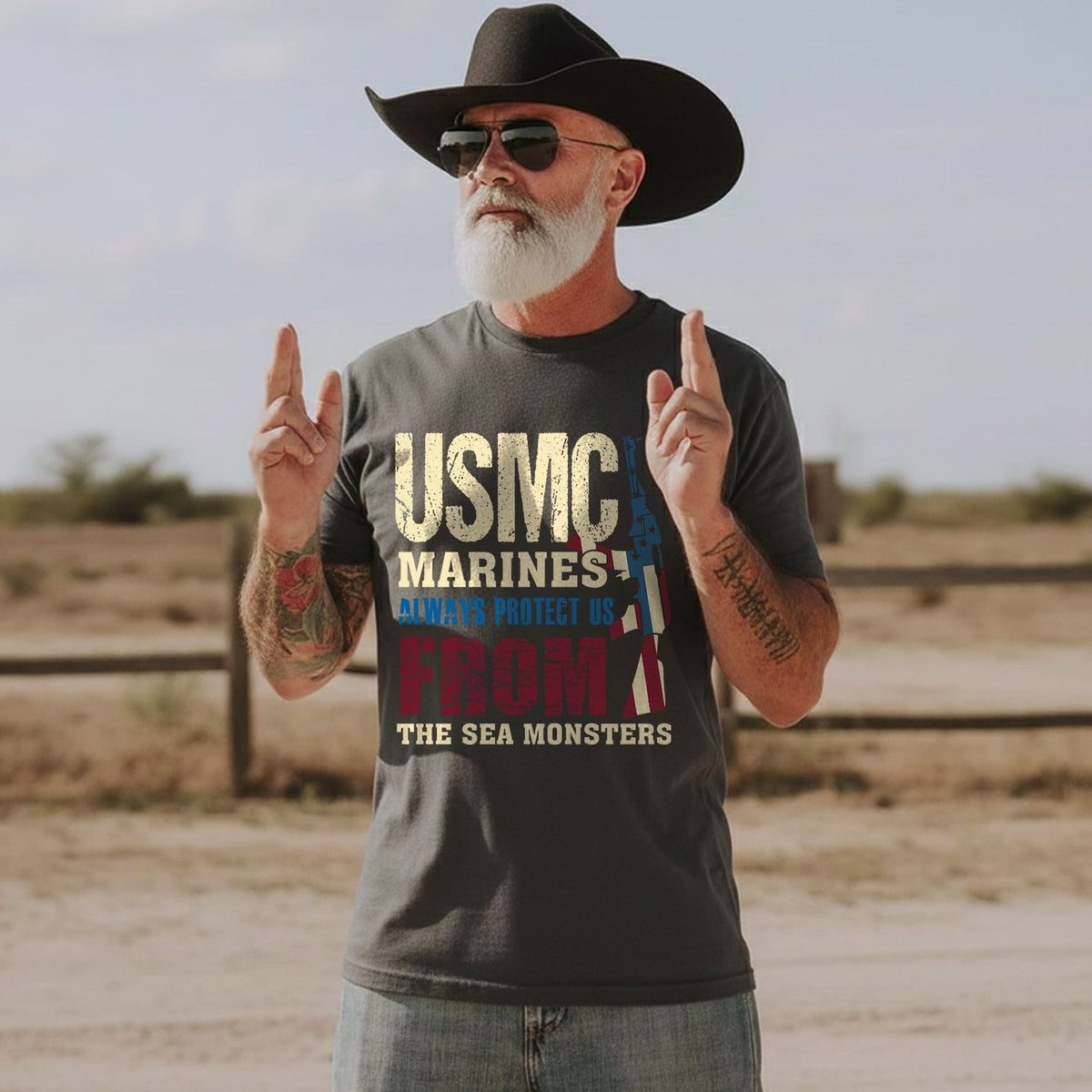 USMC Marines Always Protect Us from the Sea Monsters T-Shirt product image 4