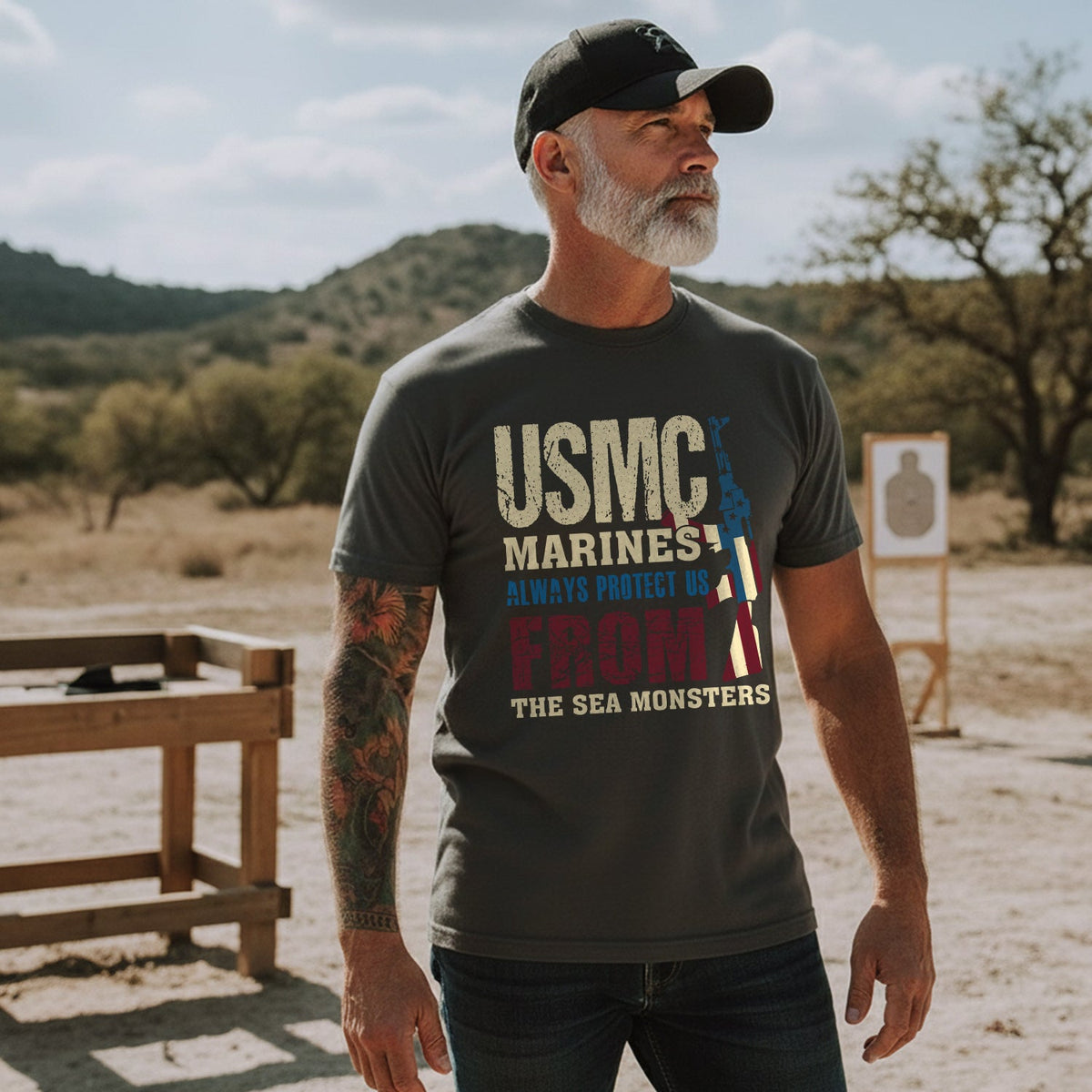 USMC Marines Always Protect Us from the Sea Monsters T-Shirt product image 5