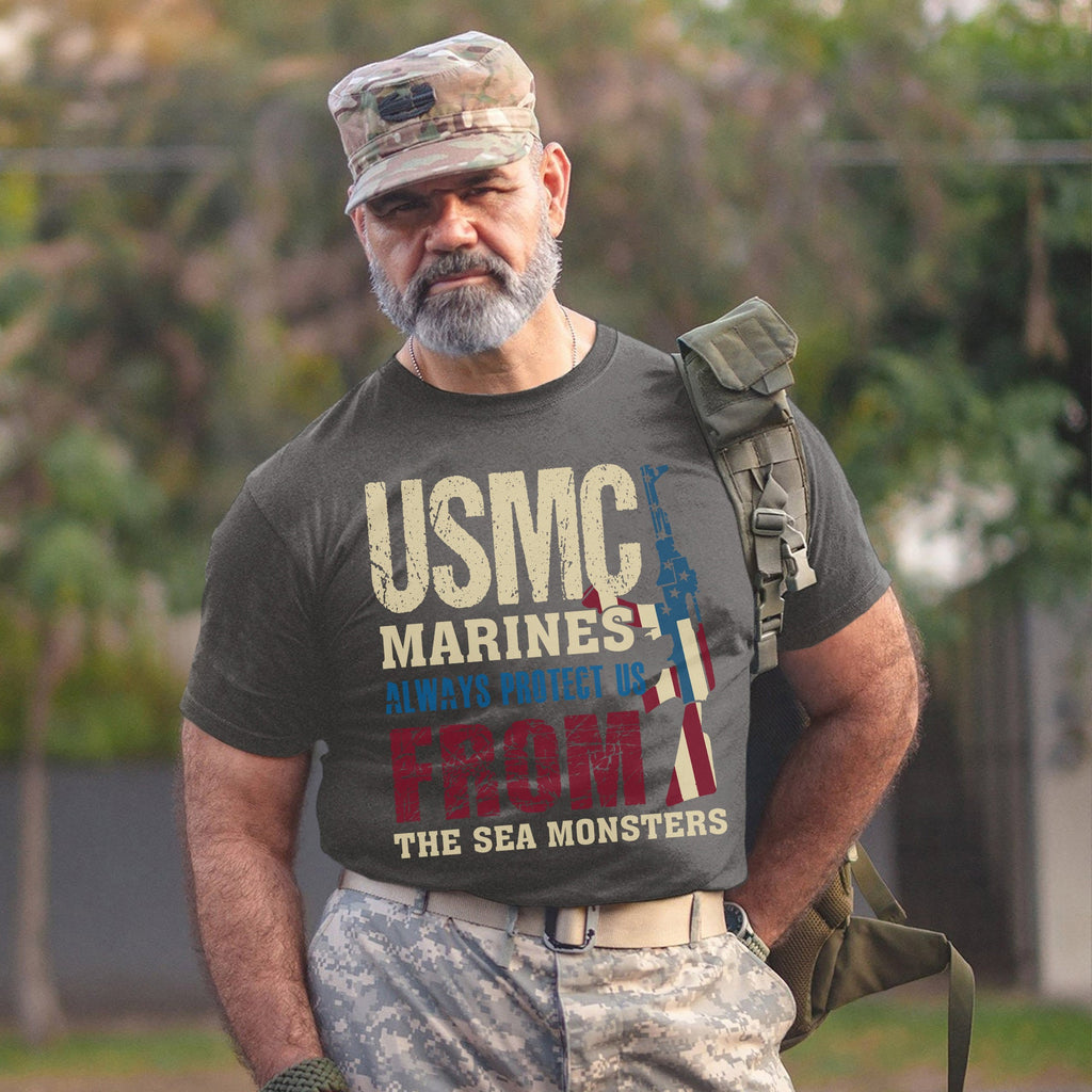 USMC Marines Always Protect Us from the Sea Monsters T-Shirt product image 9