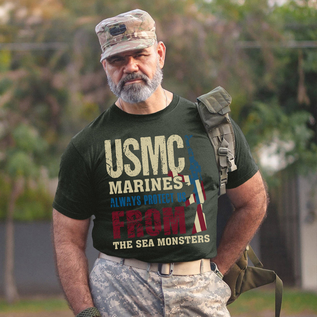 USMC Marines Always Protect Us from the Sea Monsters T-Shirt product image 11