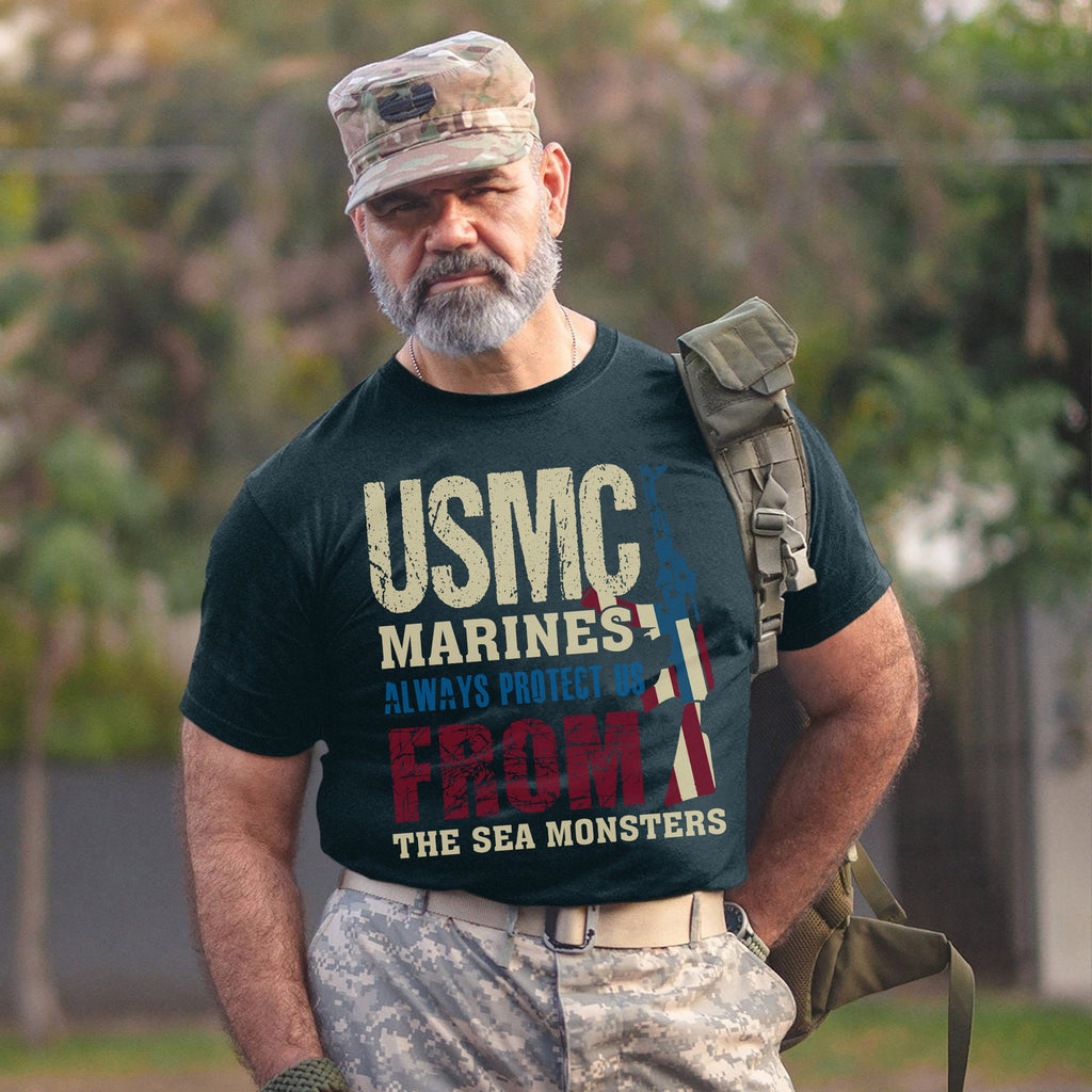 USMC Marines Always Protect Us from the Sea Monsters T-Shirt product image 12