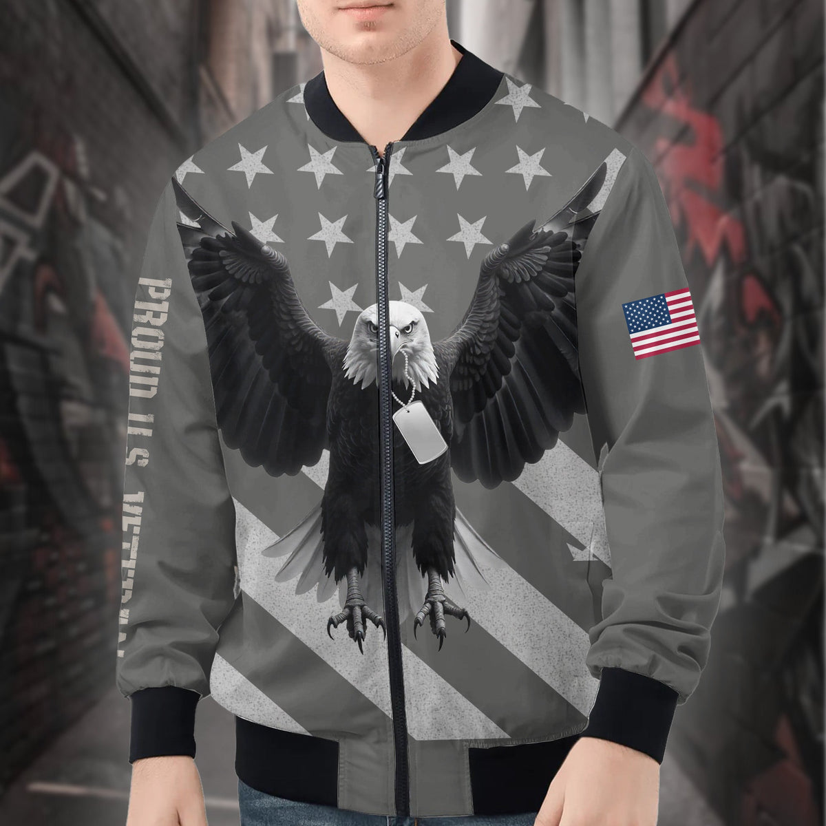 Proud U.S. Veteran All-over Print Bomber Jacket product image 1