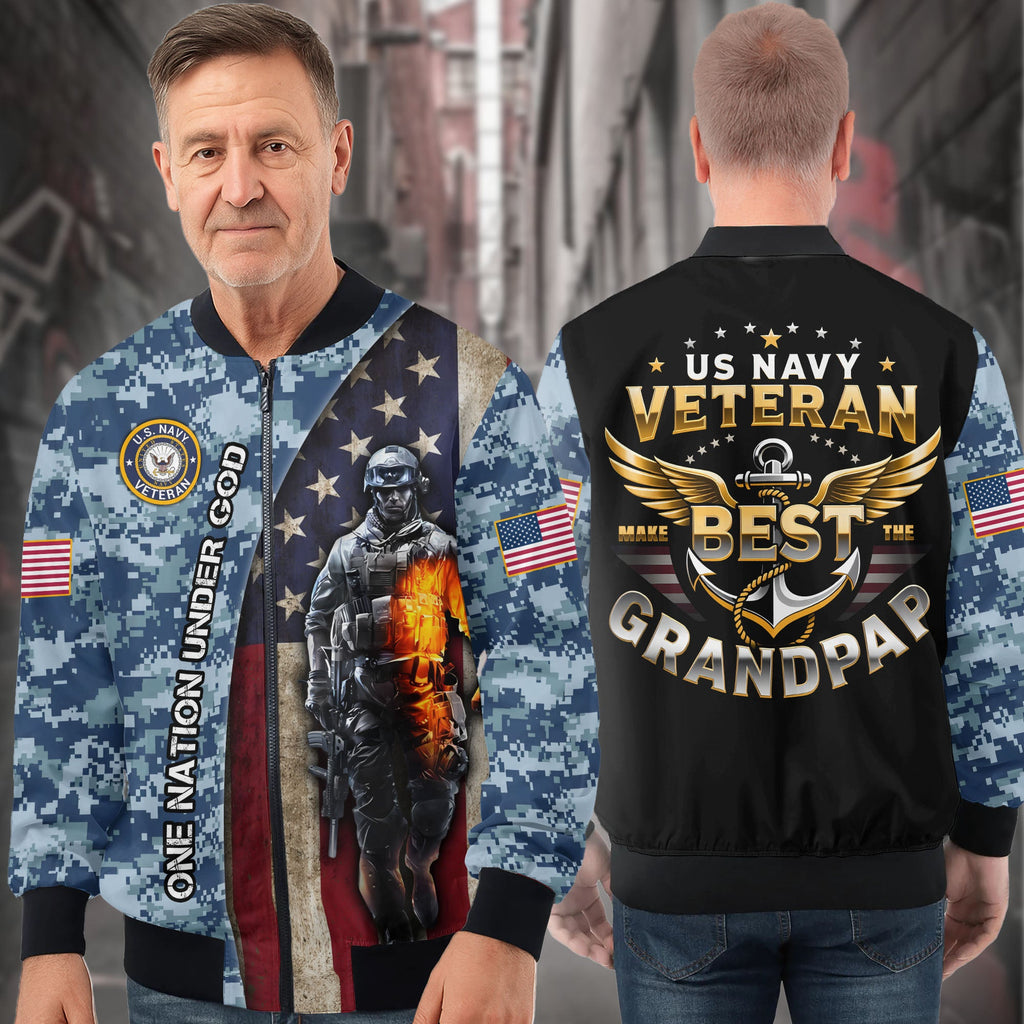 U.S. Navy Grandpa Proud All-over Print Bomber Jacket product image 3