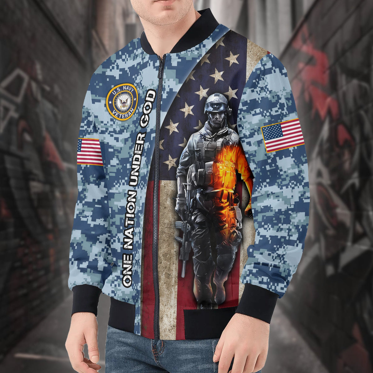 U.S. Navy Grandpa Proud All-over Print Bomber Jacket product image 4