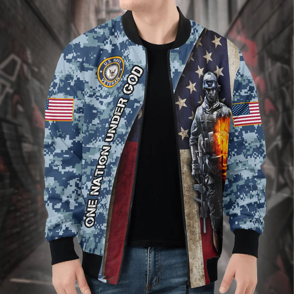 U.S. Navy Grandpa Proud All-over Print Bomber Jacket product image 5
