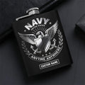 United States Navy Anytime Anywhere Military Patriotic Veteran Personalized Hip Flask Set