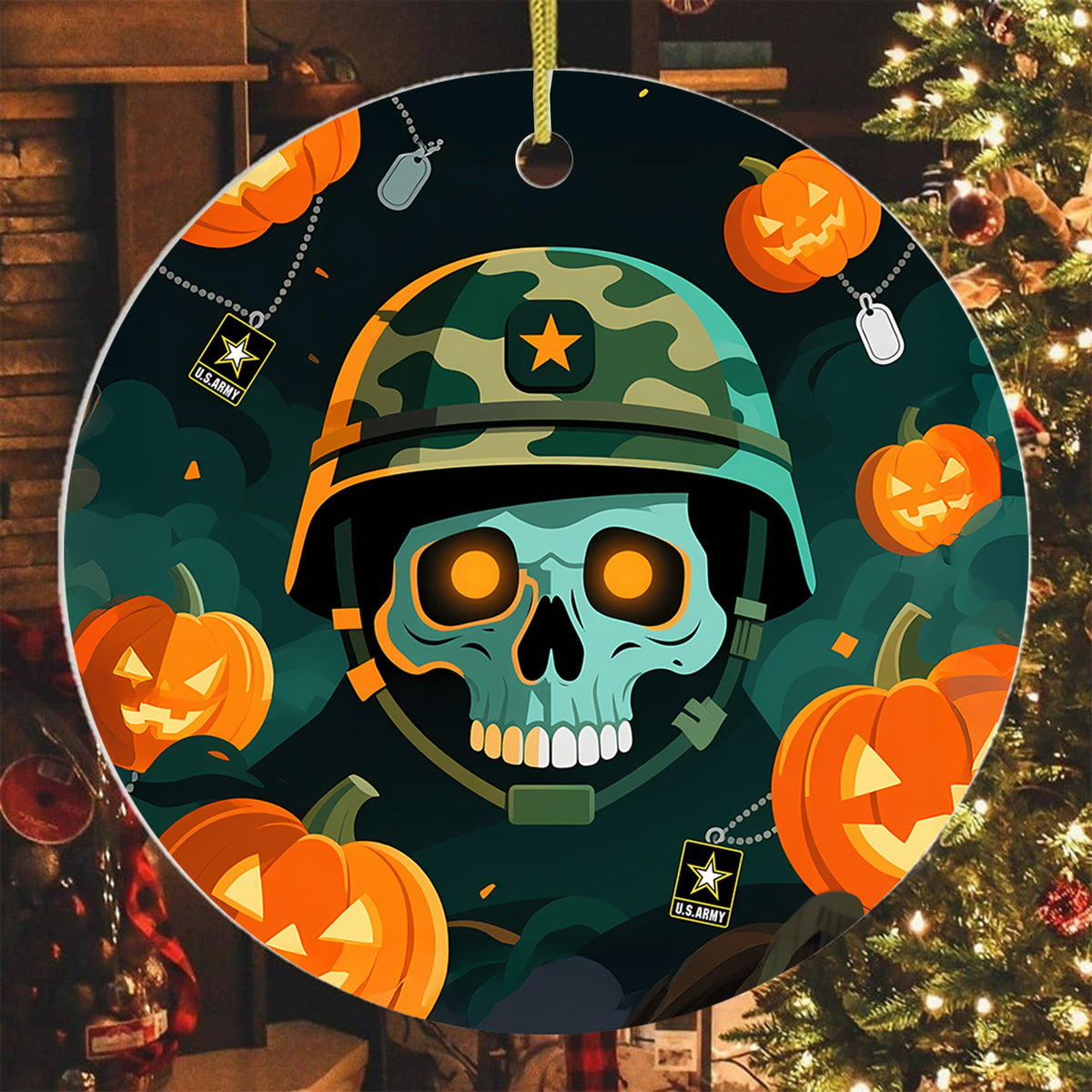 US Army Veteran Spooky Season Ornament