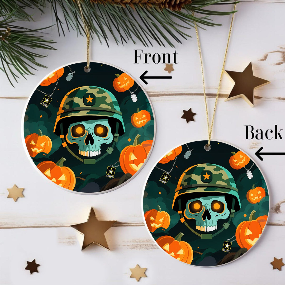 US Army Veteran Spooky Season Ornament