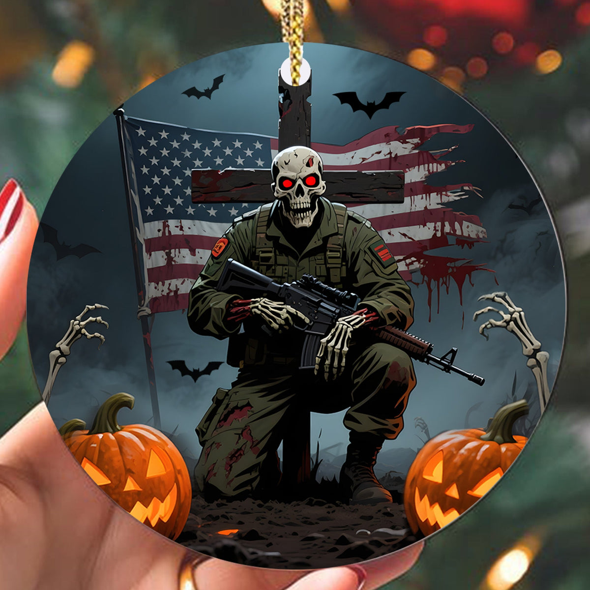 Haunted Veteran Pride Halloween Ornament