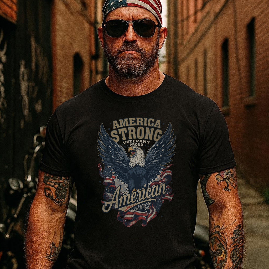 America Strong Veterans Proud Patriotic T-Shirt product image 2