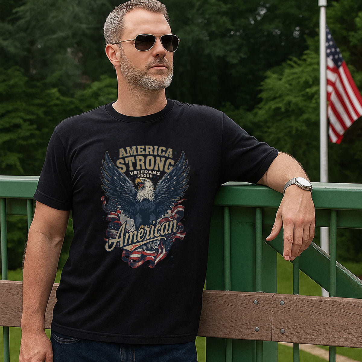America Strong Veterans Proud Patriotic T-Shirt product image 3