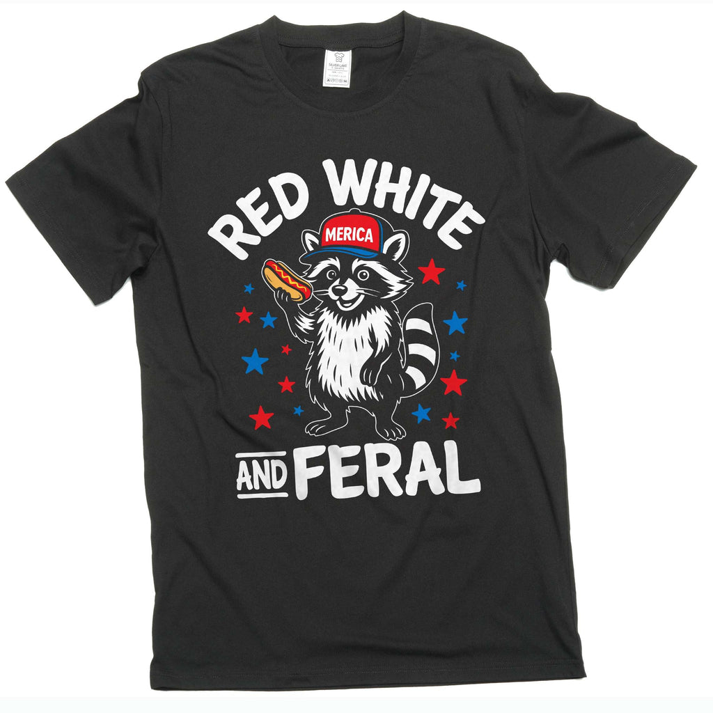 Funny 4th of July Shirt, Feral Raccoon Tee Red White and product image 2