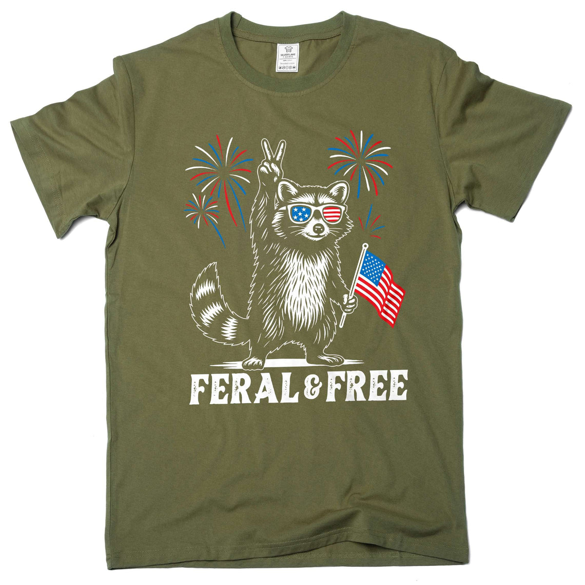 4th of July funny racoon feral and free t-shirt wild animal product image 4