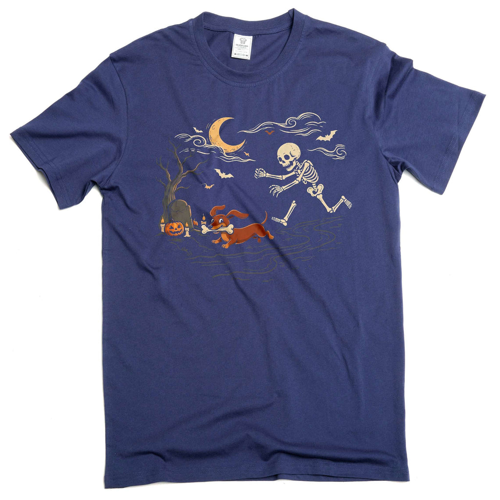 Funny Halloween Shirt Skeleton Chasing Dog Spooky Season product image 3