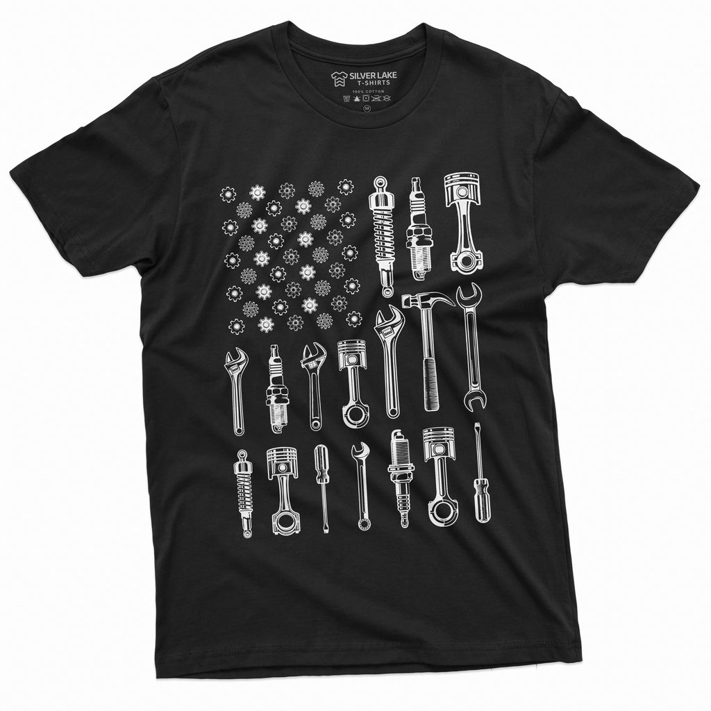 Men's Mechanic USA Flag T-shirt Tools patriotic Father's product image 8