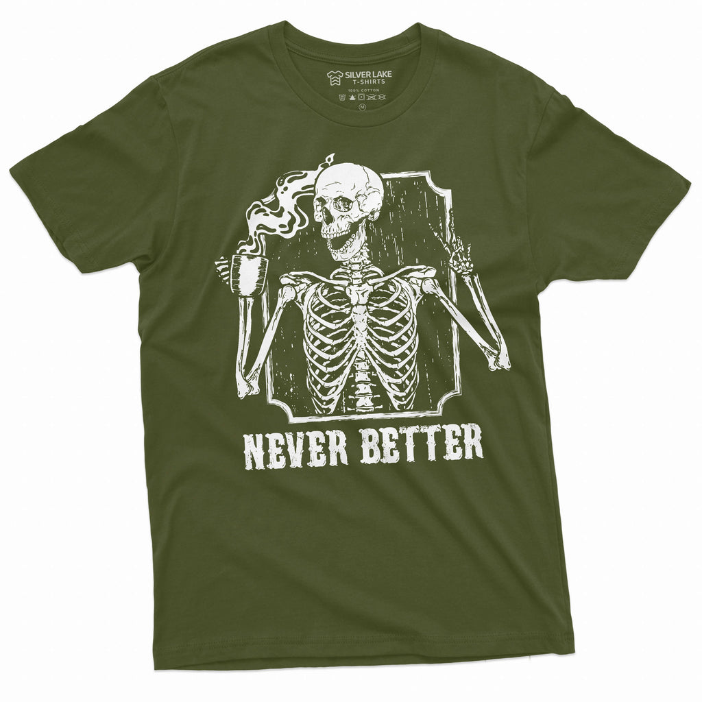 Coffee and Skeleton Halloween funny T-shirt Mens Womens product image 1