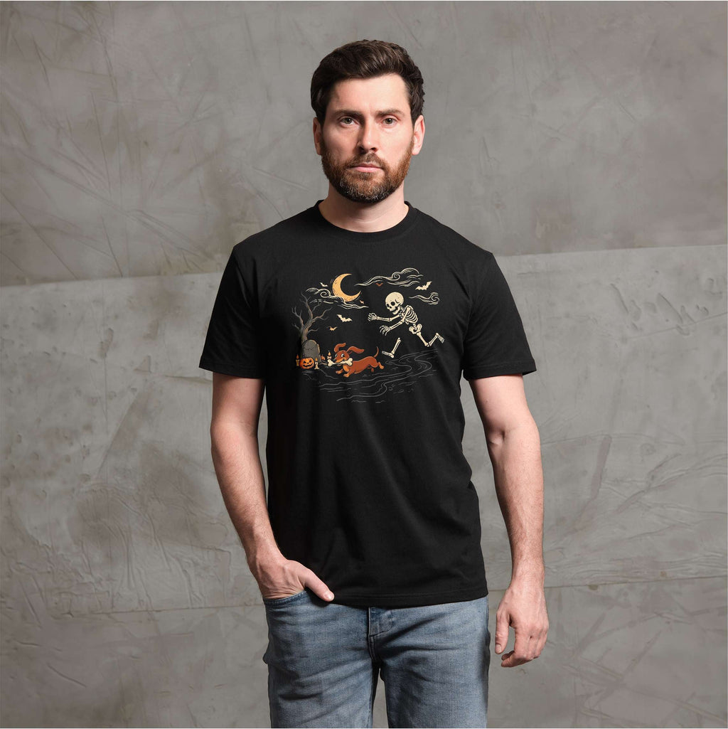 Funny Halloween Shirt Skeleton Chasing Dog Spooky Season product image 2