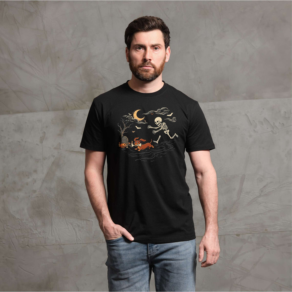 Funny Halloween Shirt Skeleton Chasing Dog Spooky Season product image 2