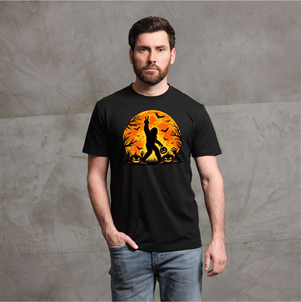 Bigfoot Halloween Shirt Sasquatch Pumpkin Full Moon Spooky product image 2