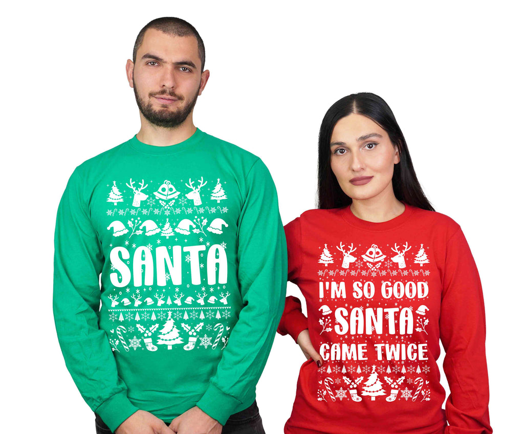 Couple matching funny Santa came twice husband wife ugly product image 1