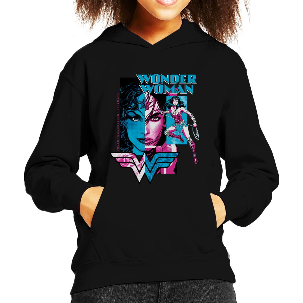 Wonder Woman Blue And Purple Montage Kid's Hooded Sweatshirt product image 1