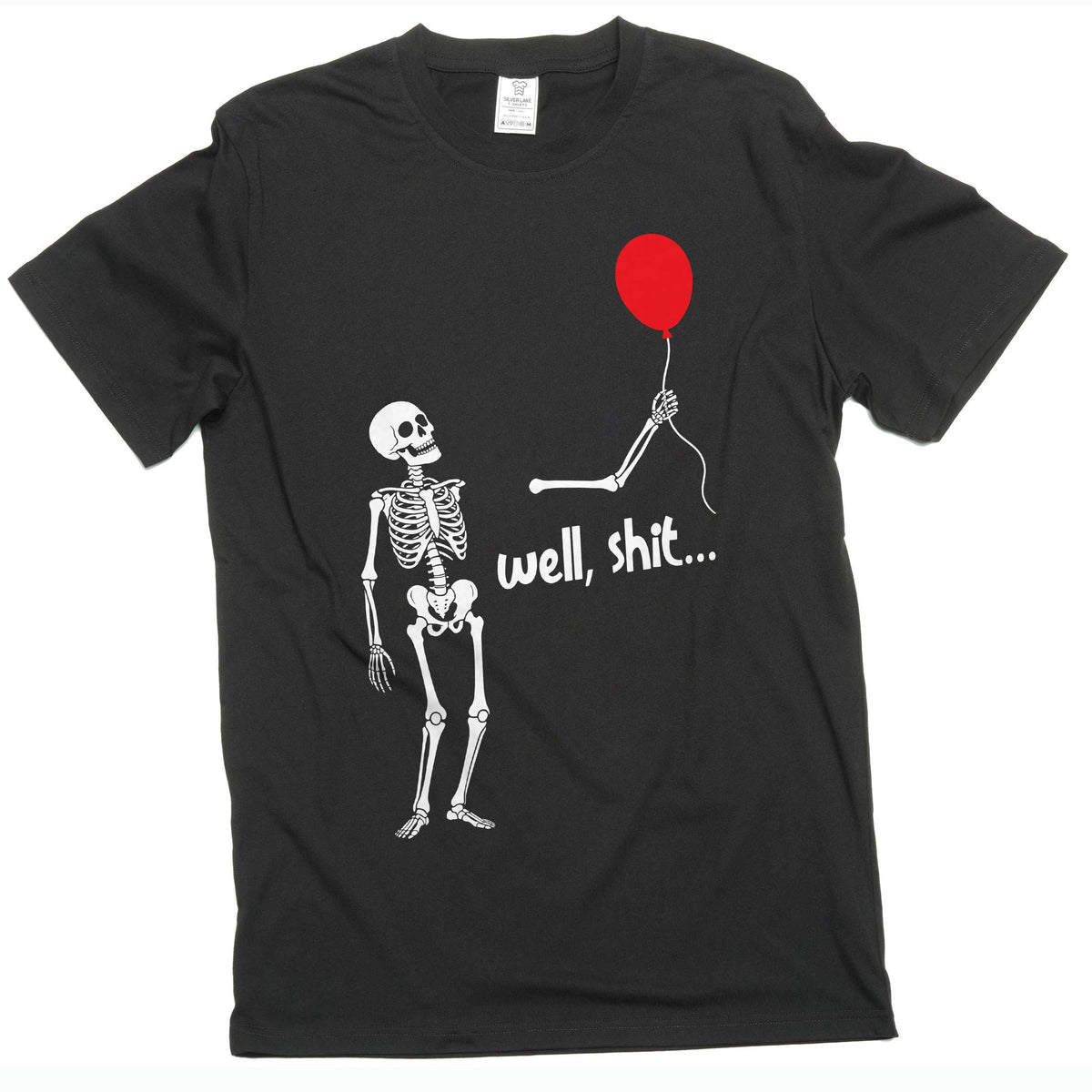 Skeleton Holding Red Balloon funny Halloween sarcastic Tee product image 1
