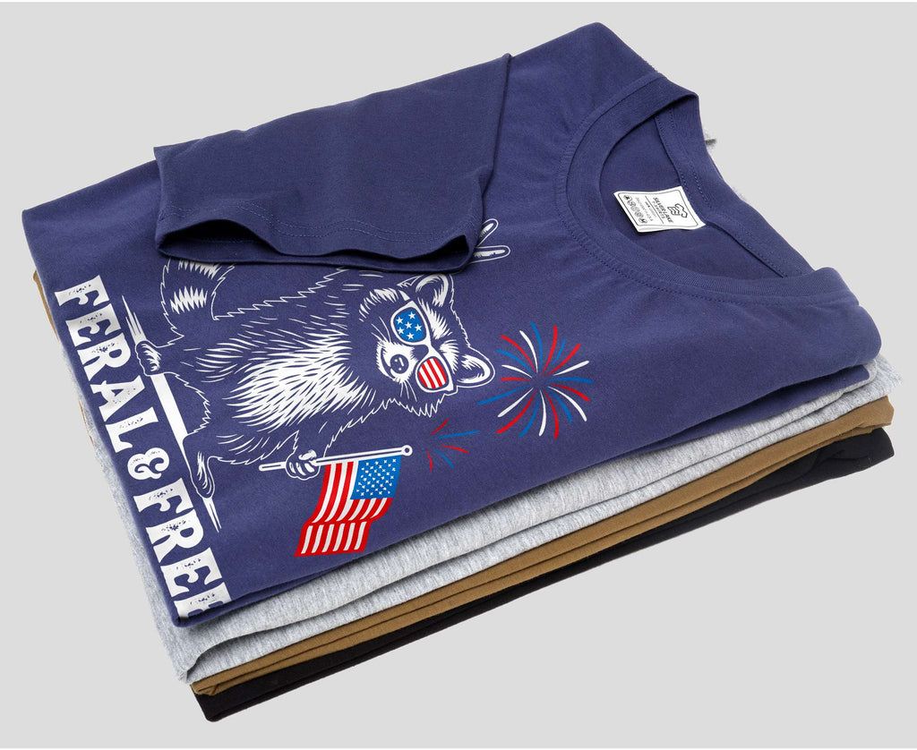 4th of July funny racoon feral and free t-shirt wild animal product image 6