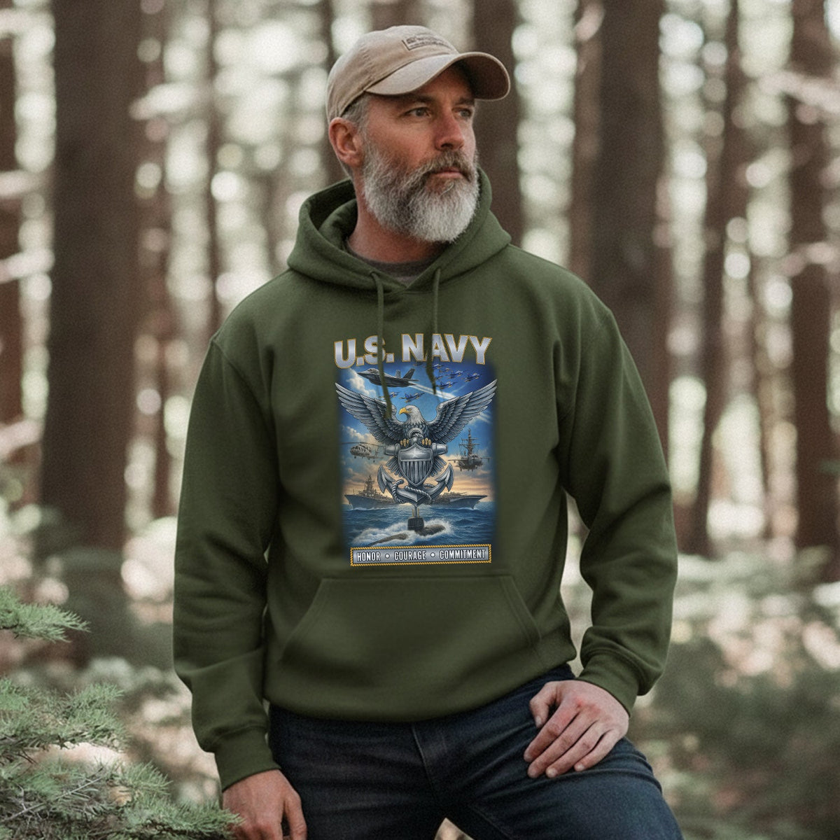 Navy Honor Courage Commitment Proud Veteran Hoodie product image 4