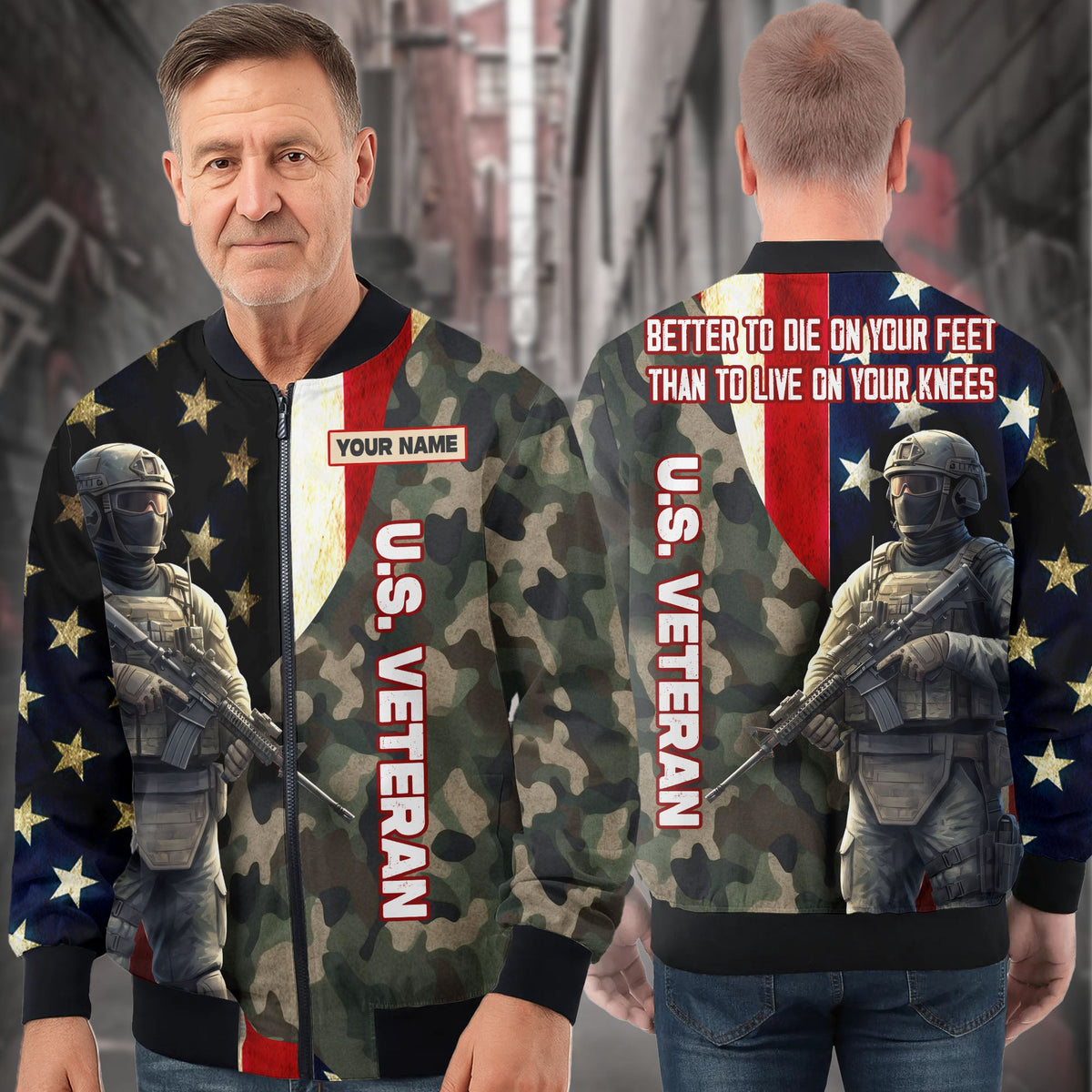 US Veteran Personalized All-over Print Bomber Jacket product image 3