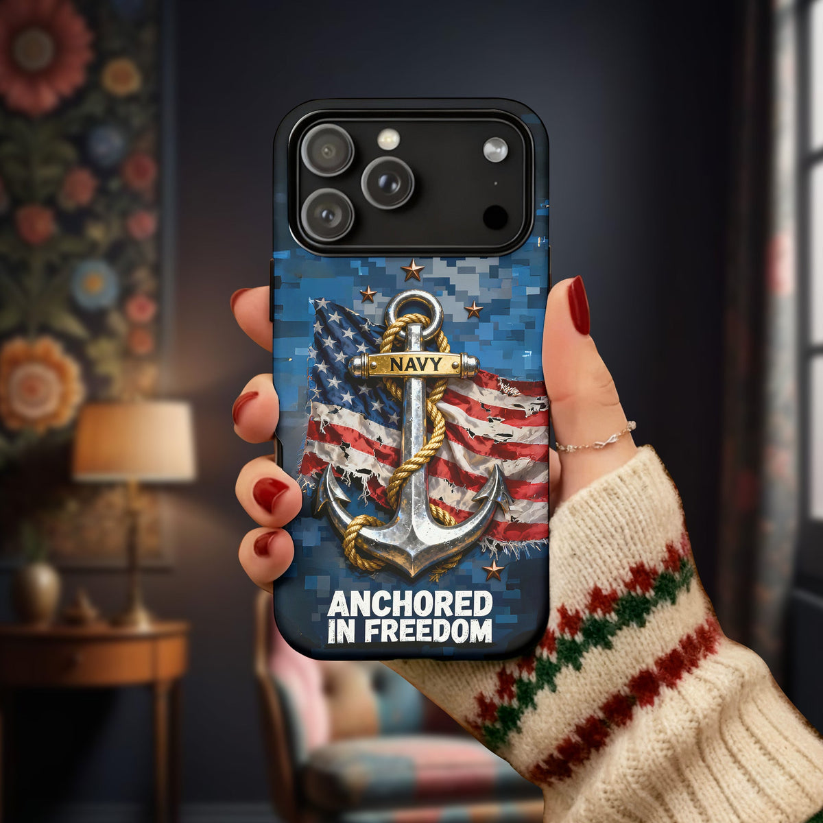 Anchored by Honor, Defending Freedom Phone Case