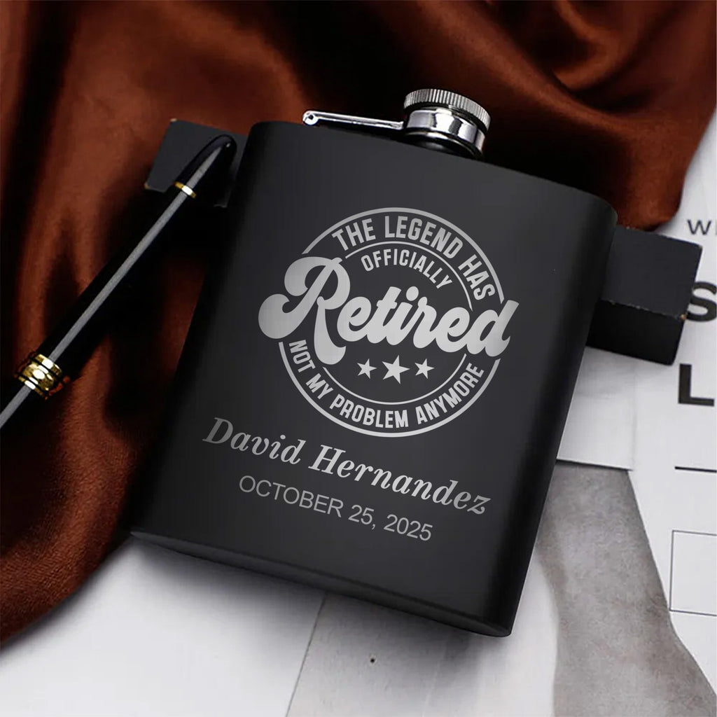 Legendary Retirement Celebration Gift Set Personalized Hip Flask Set