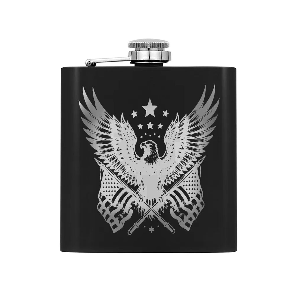 Patriotic Eagle and Flag Design Hip Flask Set